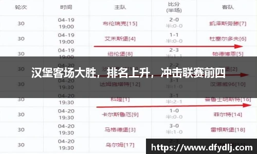 汉堡客场大胜，排名上升，冲击联赛前四